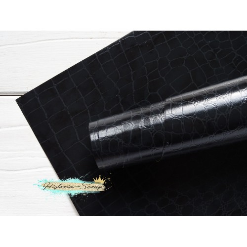 Бумажный переплетный материал (балакрон) "Croco" (Нидерланды) с тиснением под крокодиловую кожу, цвет черный, 50х53 см